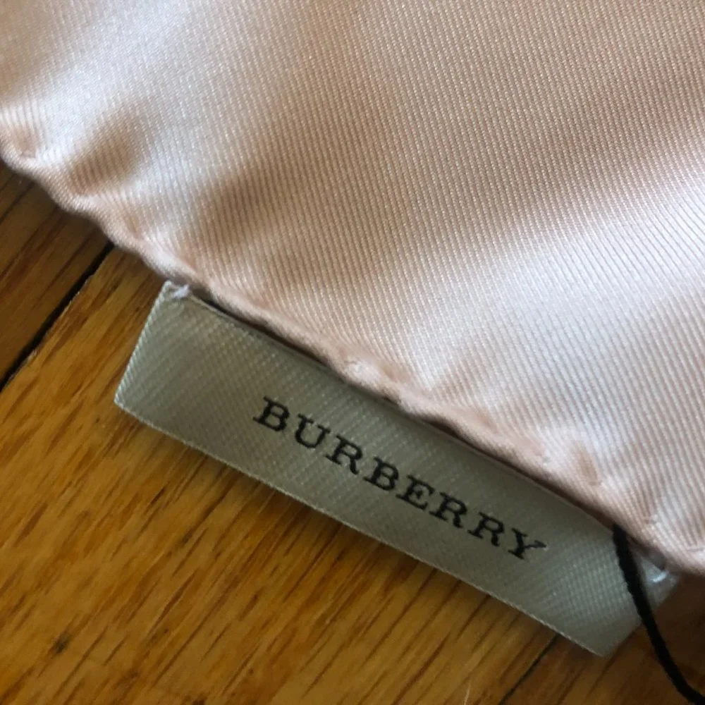NWTS Vintage Burberry Horseferry Pale Rosewood Check Silk Scarf 34” Square